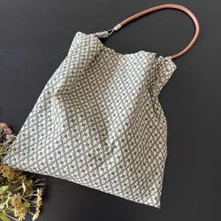 Vintage Print Girls Eco Reusable Shopping Bags Thin Cotton Female Plaid Shoulder Bag Large Capacity Women's Tote Travel Handbags