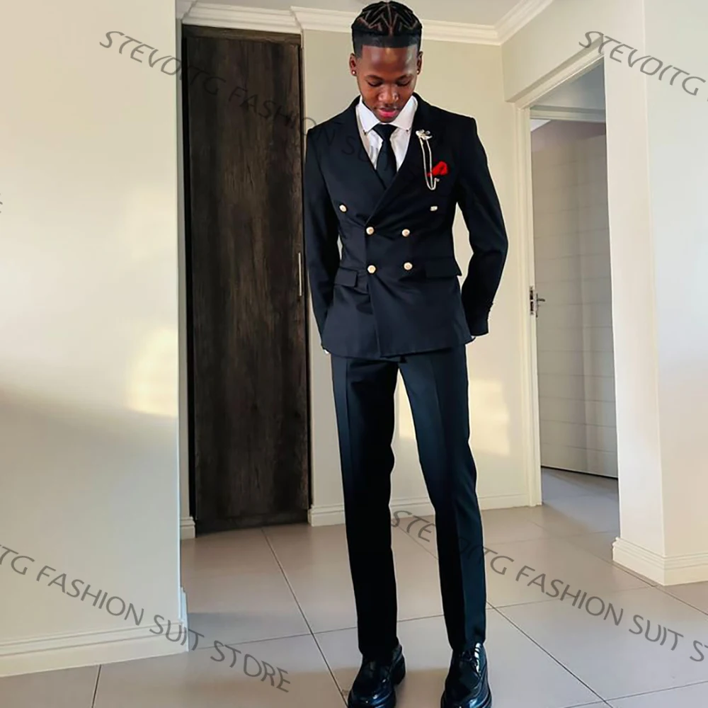 

2 Pieces Jacket+Pants Black Suits for Man Slim Fit Double Breasted Notch Lapel Wedding Groom Tuxedos Prom Costume Homme