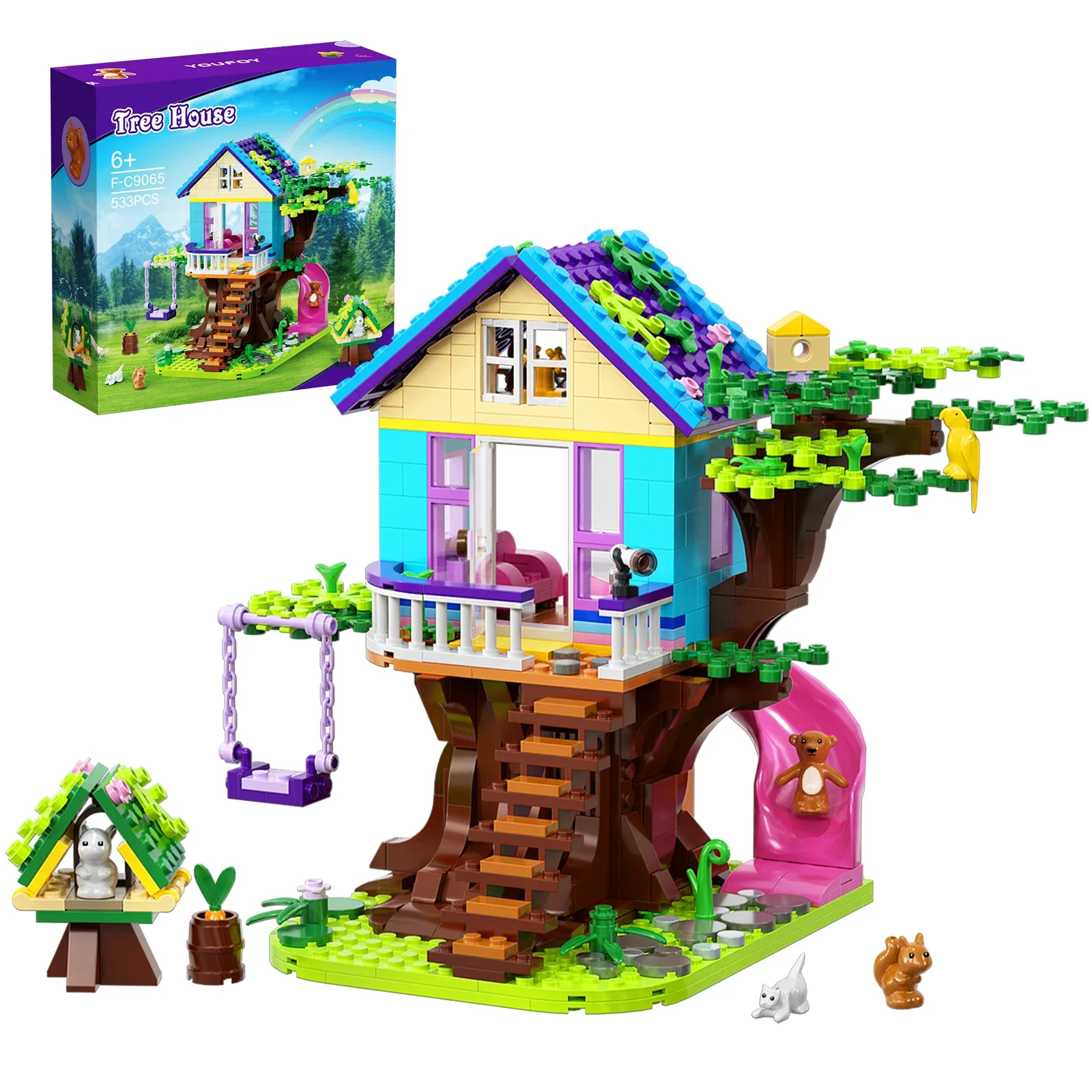 MOC Dream Tree Cabin Building Blocks Forest Natural Art Flower Hut House Model DIY Bricks Toys Kid Birthday Christmas Gift