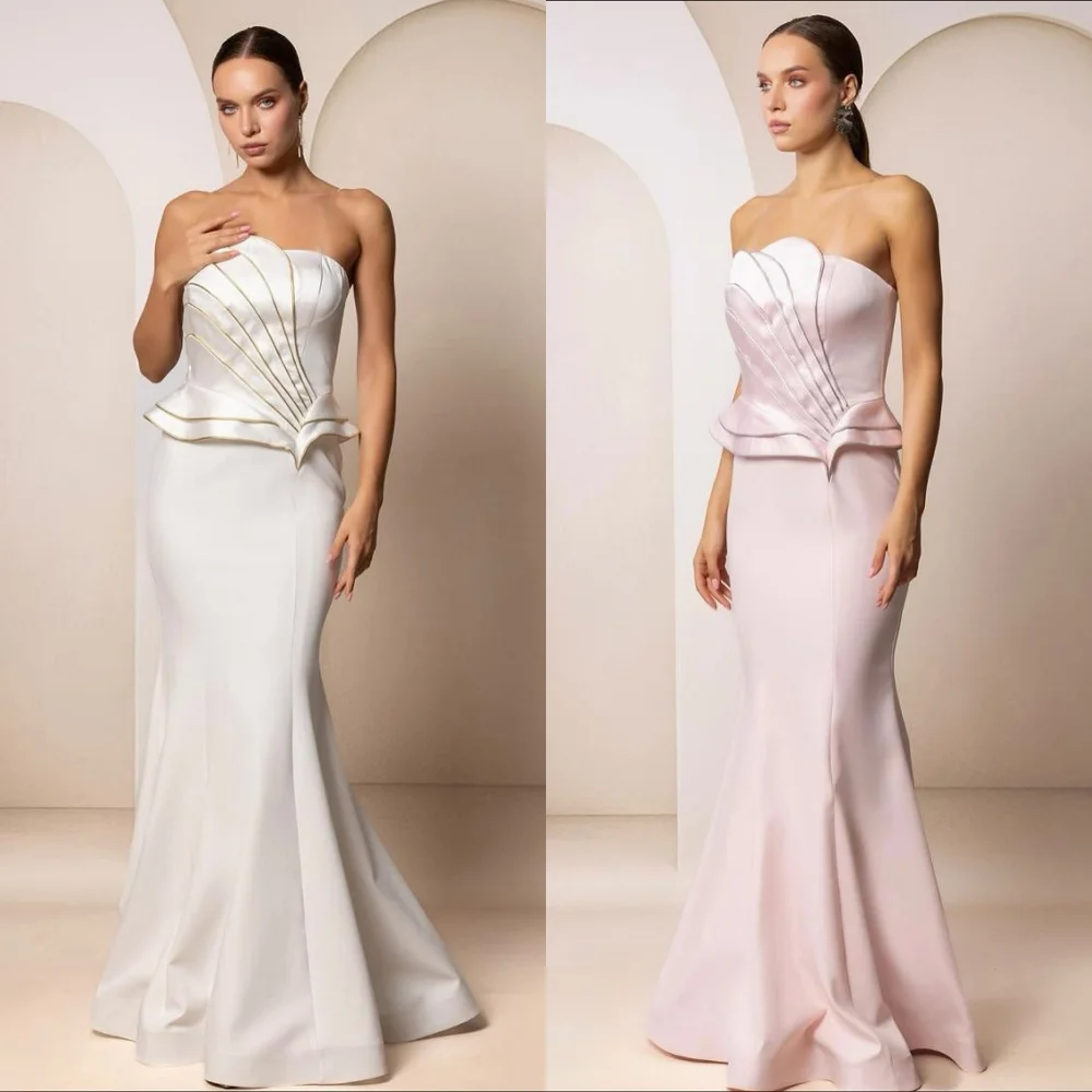 

Элегантные длинные платья без бретелек Charmeuse со складками по индивидуальному заказу, вечерний китайский стиль