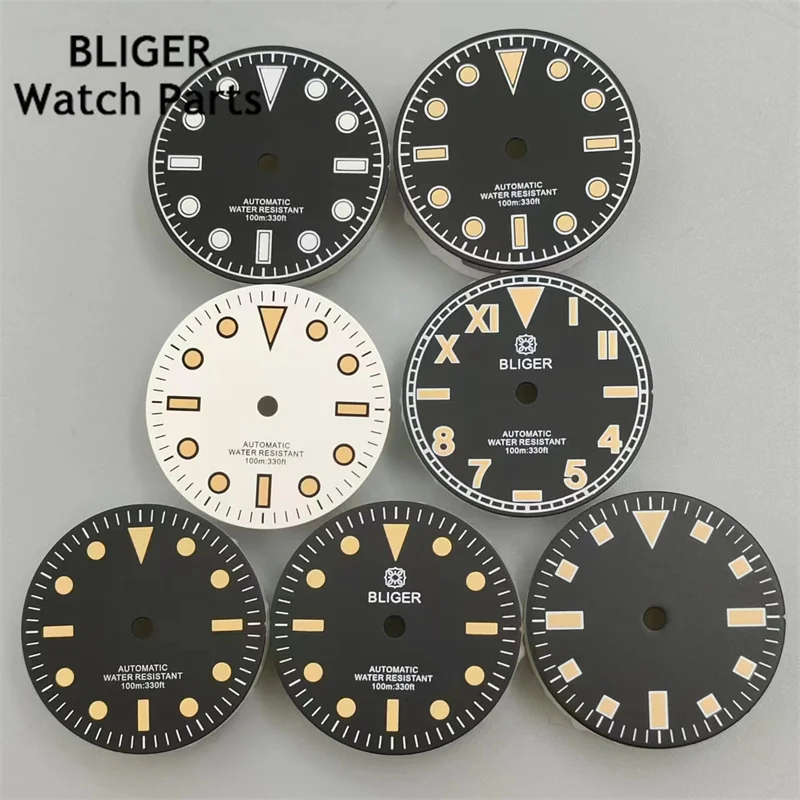 

BLIGER 29mm Black White Dial Green Luminous Fit NH35 NH36 ETA2824 2836 Miyota8205 8215 Mingzhu DG2813 3804 movement