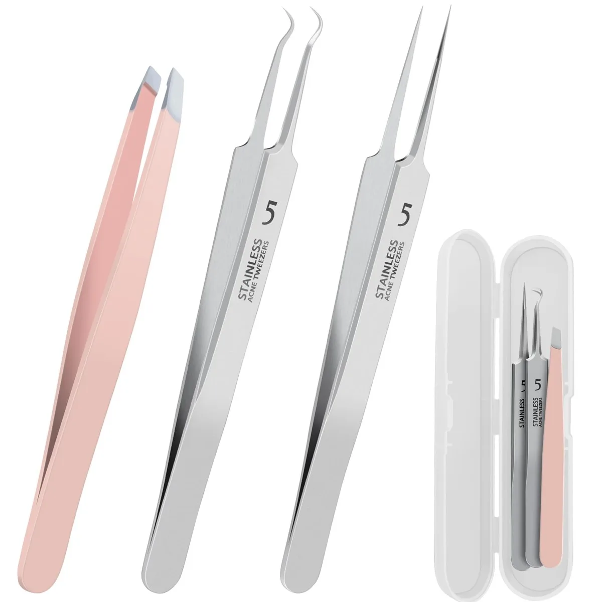 3Pcs Blackhead Remover Tweezers with Box,Ingrown Hair Tweezers, Precision Blackhead Pimple Extractor, Cell Clips Tweezers women