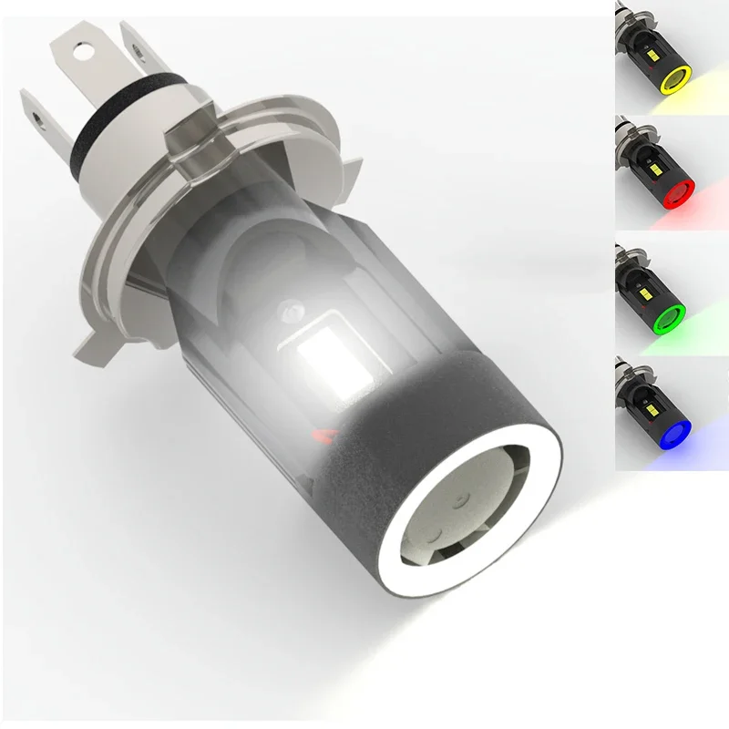 1pcs halo ring LED H4 Car Headlight Bulb HS1 P43T Plug&play Hi-low Motorcycle Auto Scooter lamp Angel Eye White 6000K 12/24V