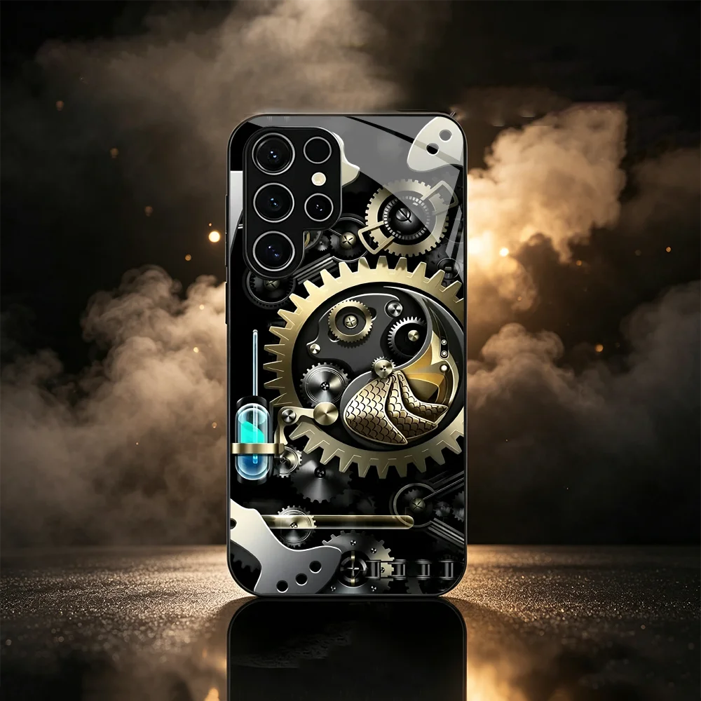 Steampunk Gear Art s26 ultra case s25 ultra case Glass phone case for Samsung Galaxy S26 25 24 23 22 21 FE Ultra Plus Shockproof