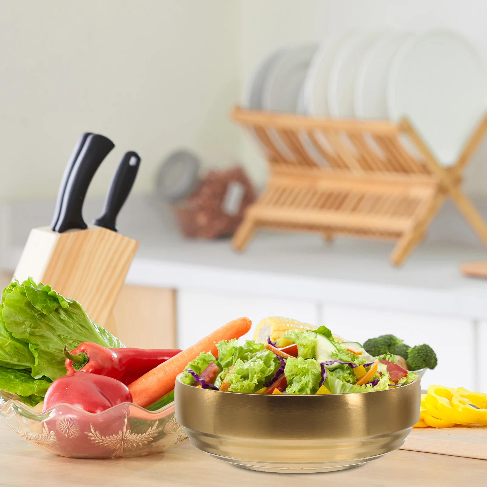 

Double Layer Cold Noodle Bowl Stainless Steel Fruit Salad Serving Bowl Kitchen Home Bar Use Multi-Function Food Accessory