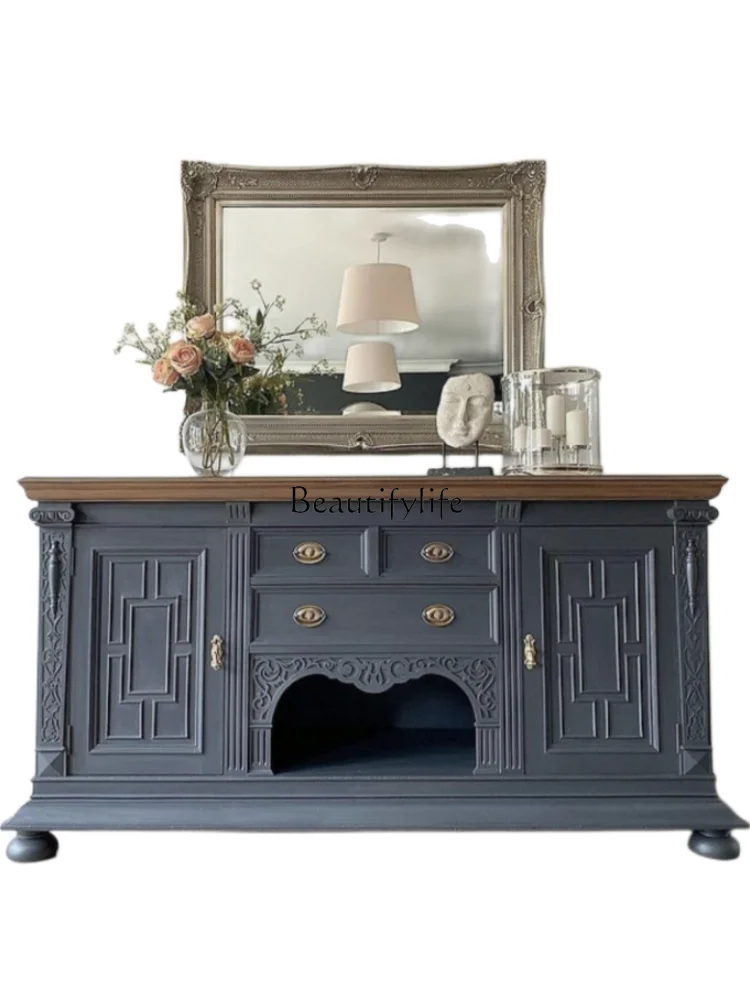 

French Country Classic Retro Simple Solid Wood Entryway Cabinet Sideboard American Style Chest of Drawers