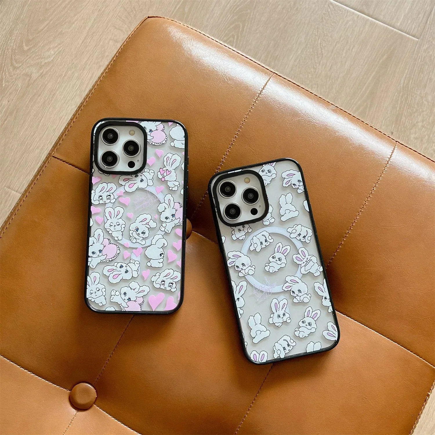 

2.0 Acrylic Upgrade Border MagSafe Heart Rabbit Phone Case Cover for IPhone 11 12 13 14 15 16 Pro Max Case