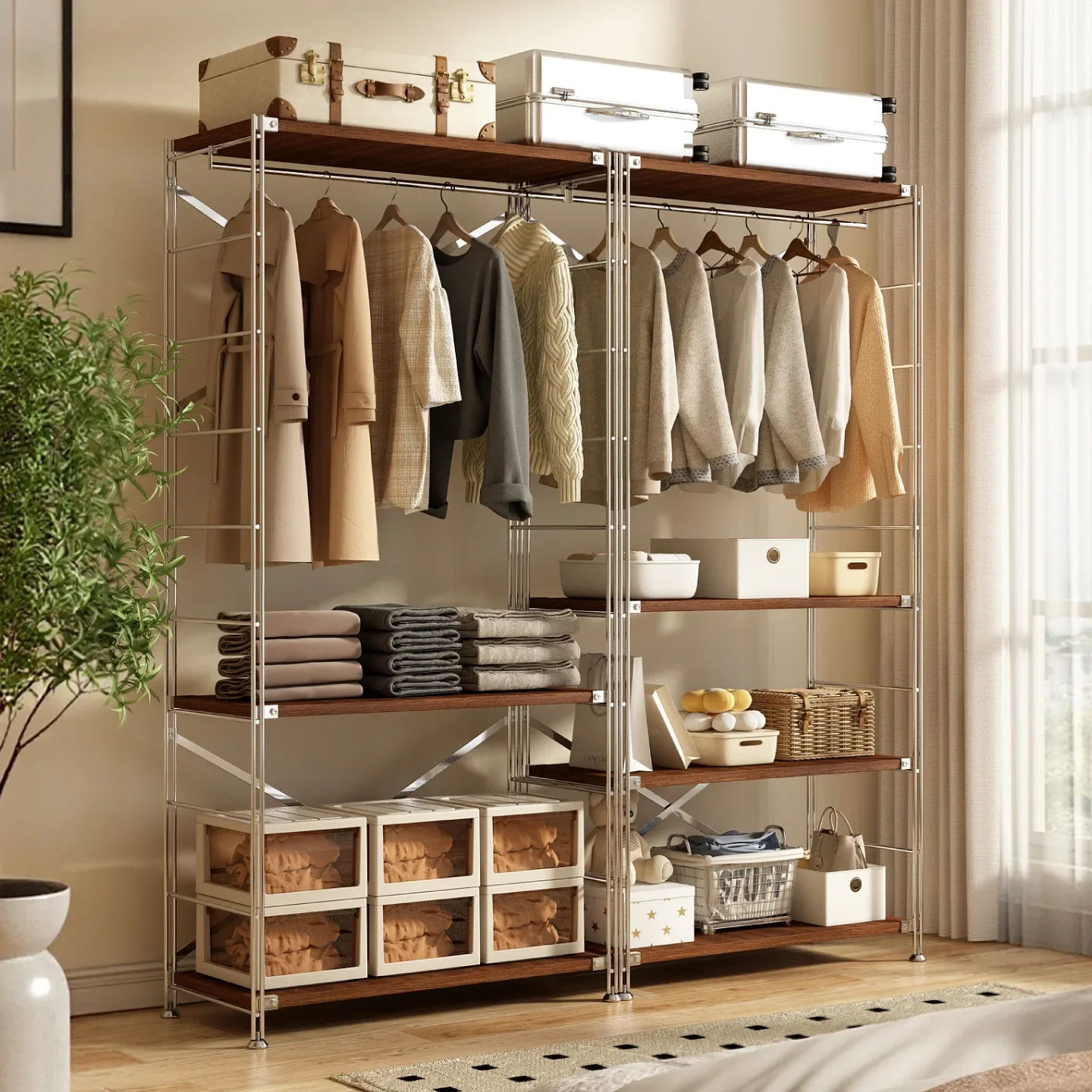 Open metal wardrobe metal hanger cloakroom self-made cloakroom assembly multi-functional storage rack