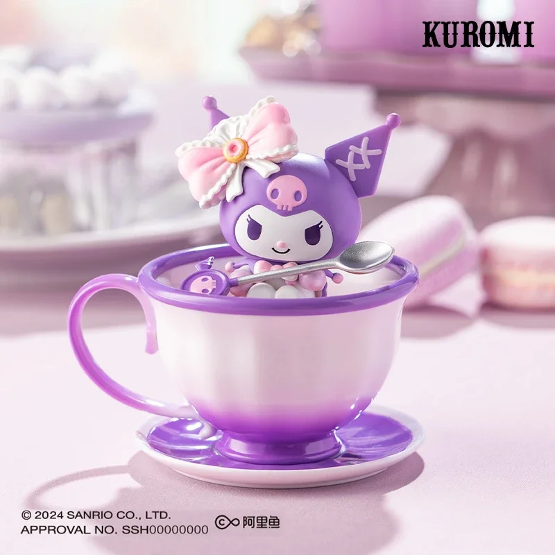 Sanrio-caja misteriosa de la serie Teacup Elf, bonita melodía Kuromi Hello Kitty, caja ciega, figuras, adorno de escritorio, juguetes de regalo de cumpleaños para niña