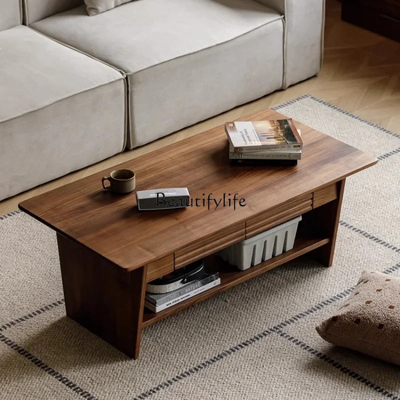 

05-North American black walnut solid wood coffee table Nordic small apartment simple and modern