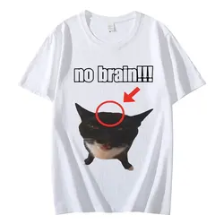 No Brain Funny Cat Graphic T Shirts Men's Women Fashion Oversized O-Neck T-shirts Casual Comfort Short Sleeve T-shirt Streetwear