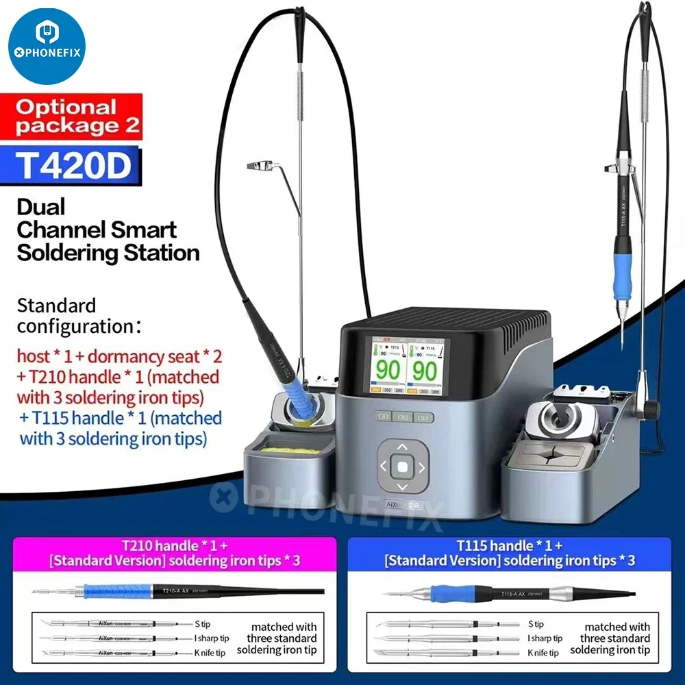 AIXUN T420D Smart Dual Soldering Station With T245/ T210 /T115 Handle for PCB Welding Repair Constant Temperature Welding Table