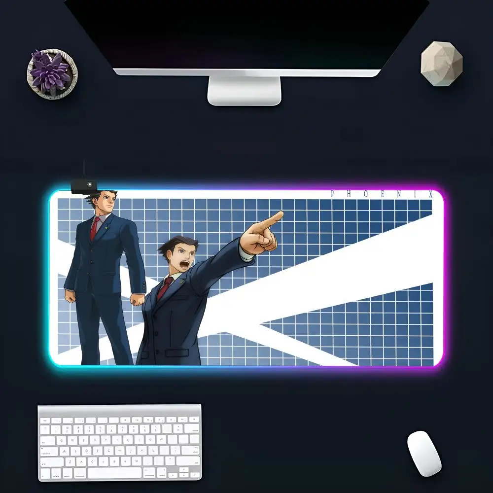 Ace Attorney Mouse Pad Large RGB Mouse Pad XXL LED Mouse Mat Japan Mousepads Table Pads Keyboard Mats Desk Rug With Backlit