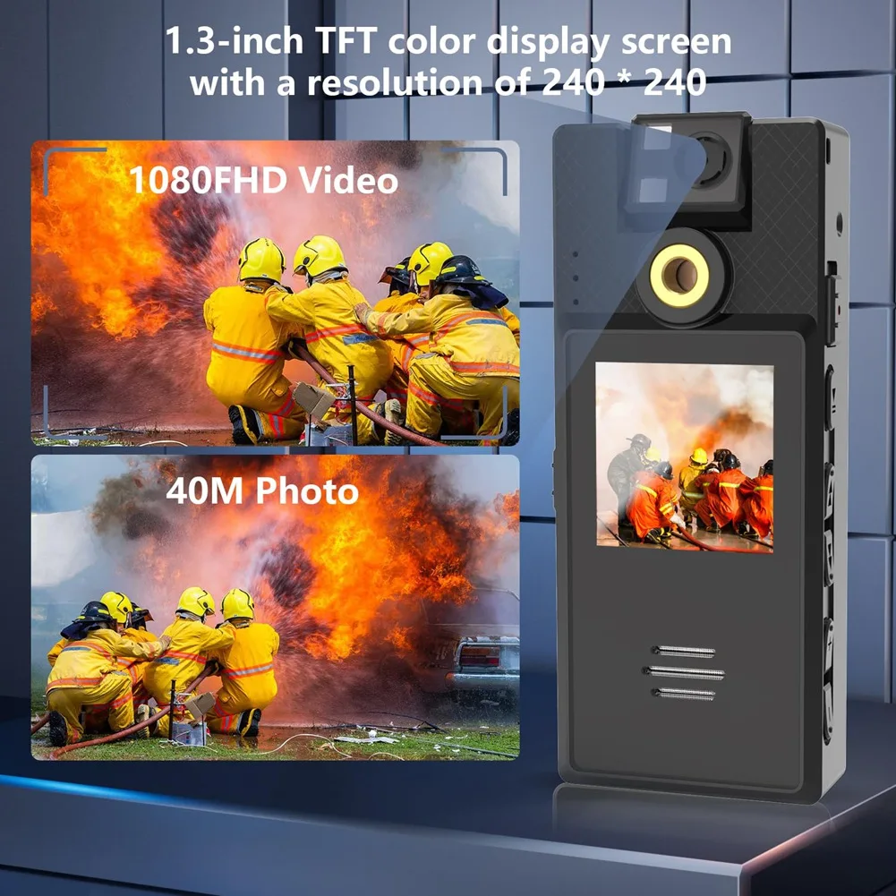 오디오 및 비디오 녹화 기능이 있는 ABFN-128GB 바디 카메라, 180도 포함 1080FHD 바디 캠 °   회전식 렌즈, 루프 녹화 바디 카메라