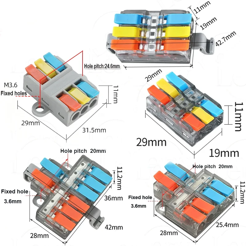 10Pcs Spliceable PCT Quick Connect Terminal 2 in/4 out/6 out 3 in/3 ou Wire Connector Quick Connector Press Type Connector