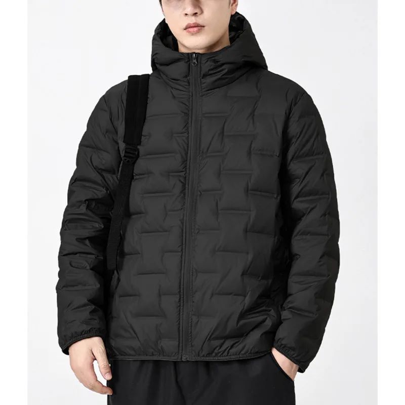 Autumn/winter men's casual simple white duck down lightweight windproof outdoor fashionable versatile hooded design down jacket