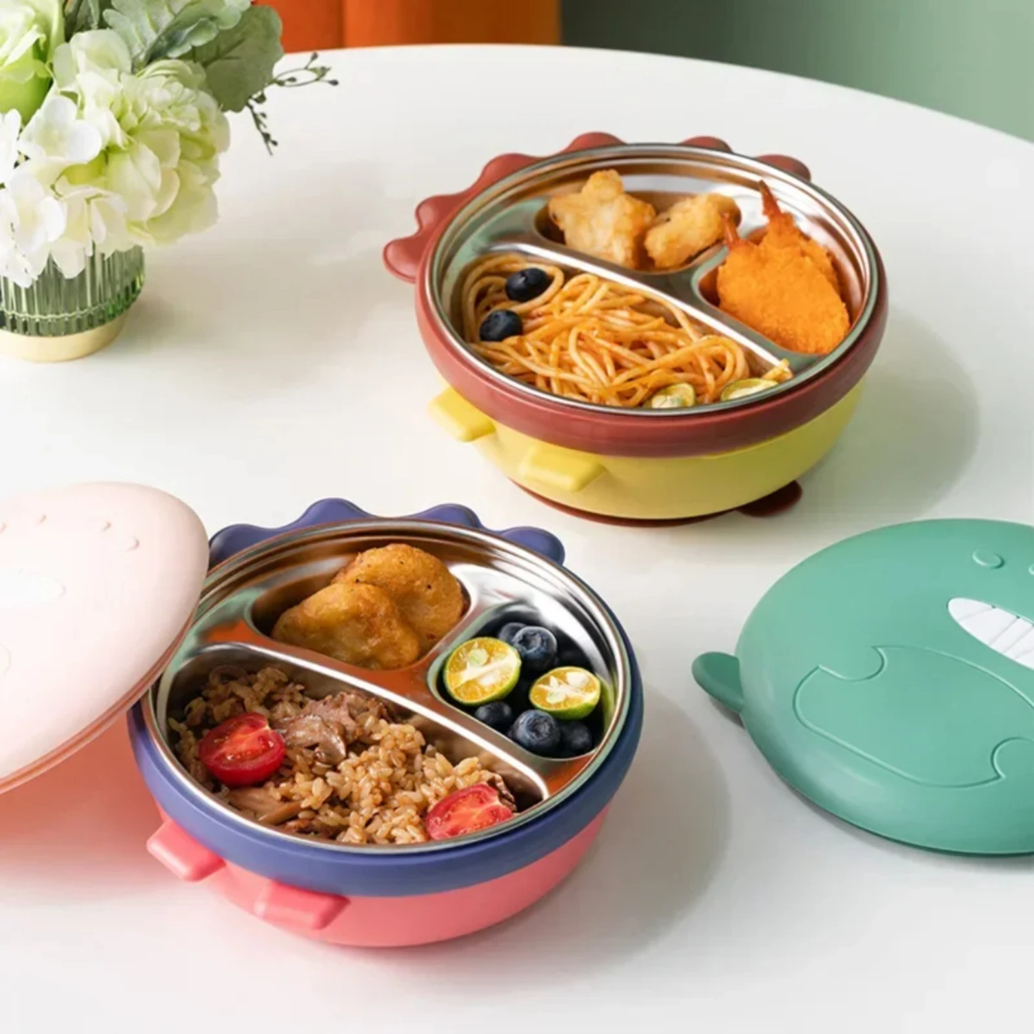 

500ml stainless steel lunch box dinosaur compartmentalized heated water insulation children's cutlery food containers