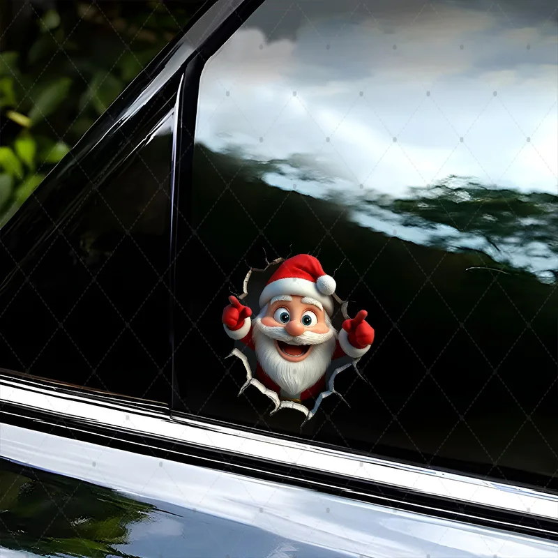 Santa Breaking Wall Sticker Christmas Vinyl Decal for Car Window Rear Body Cartoon Waterproof Holiday Decor