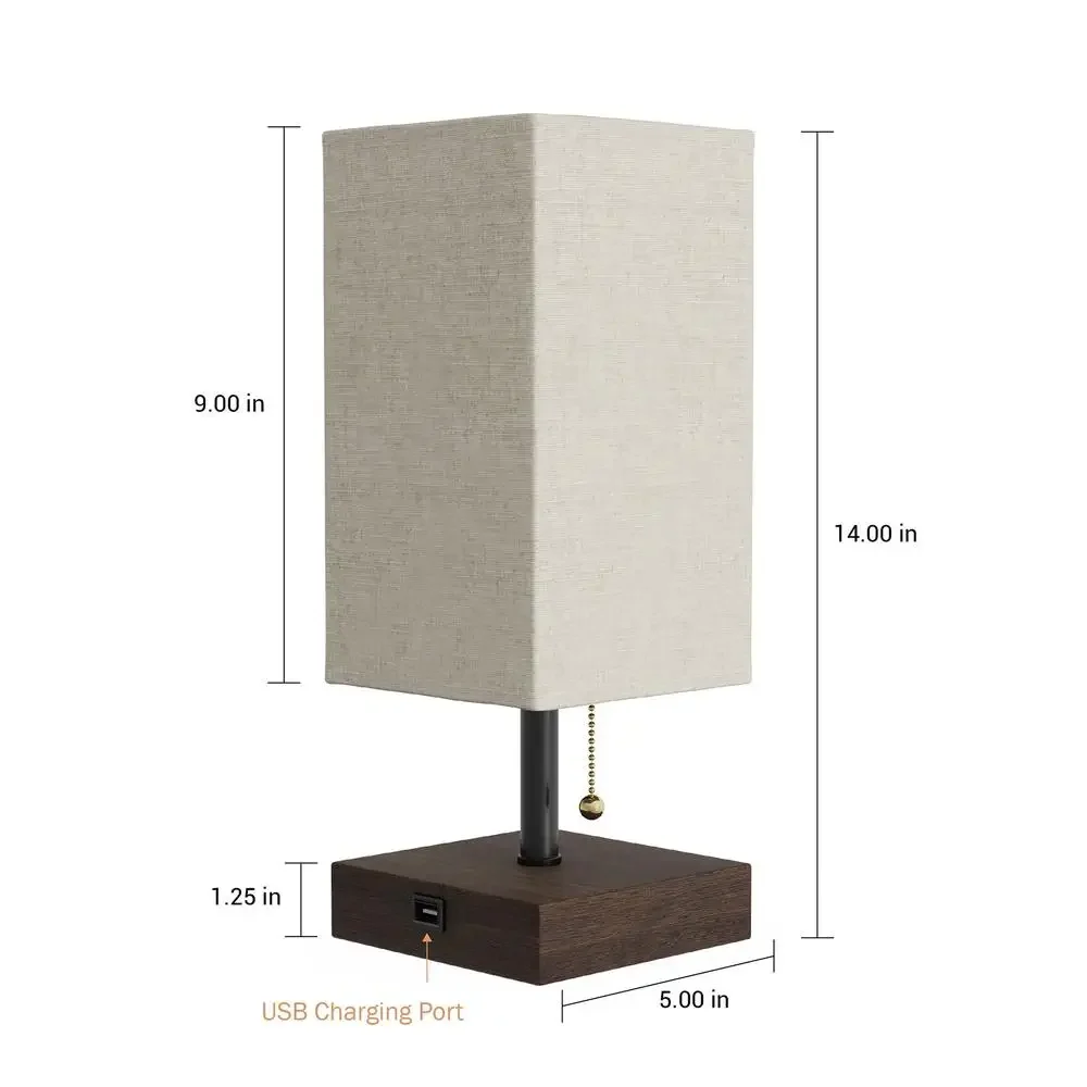 Wood Base LED Desk Lamp with USB Port Energy Efficient Modern Rectangle Lamp Bedroom Living Room Office Includes LED Bulb