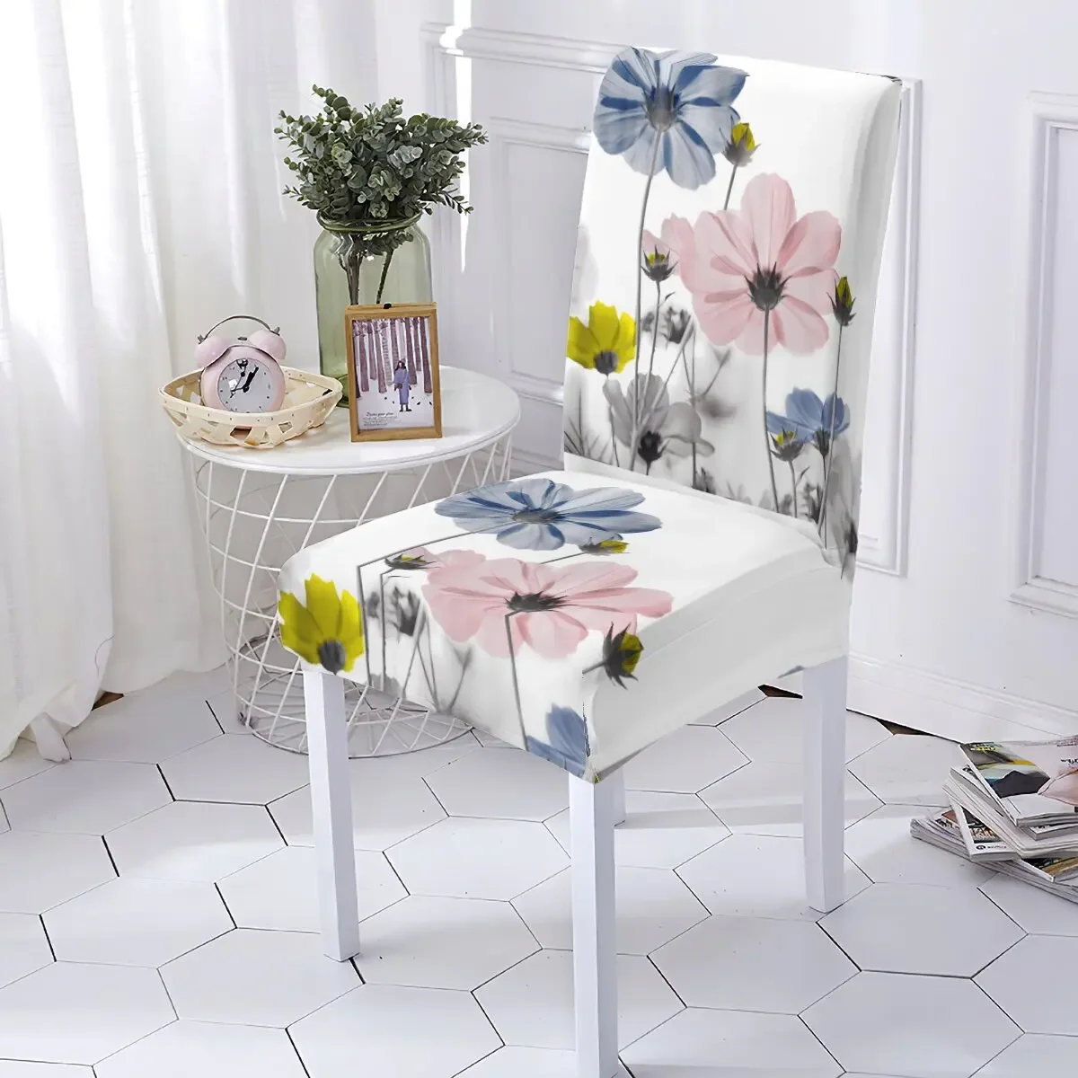 Plant Style Office Chair Cover Anti-Dirty Seat Elastic Dining Room Chairs Covers Flowers Pattern Covers Chairs Home Stuhlbezug