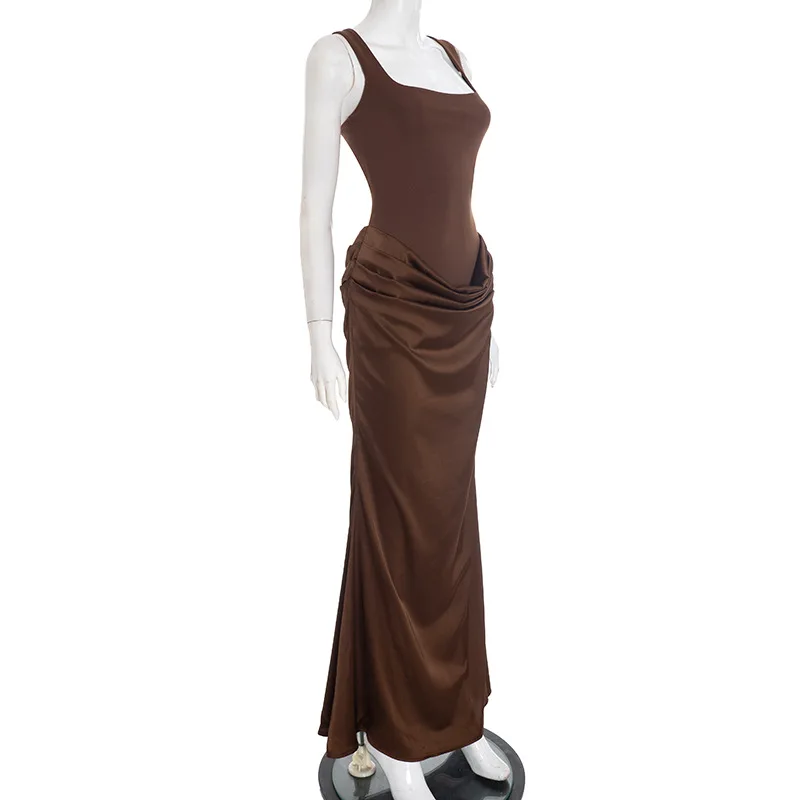 Elegante Y2K laag uitgesneden maxi-jurk voor dames bodycon ruches mouwloos backless sexy herfst winter party club jurken outfit cadeau