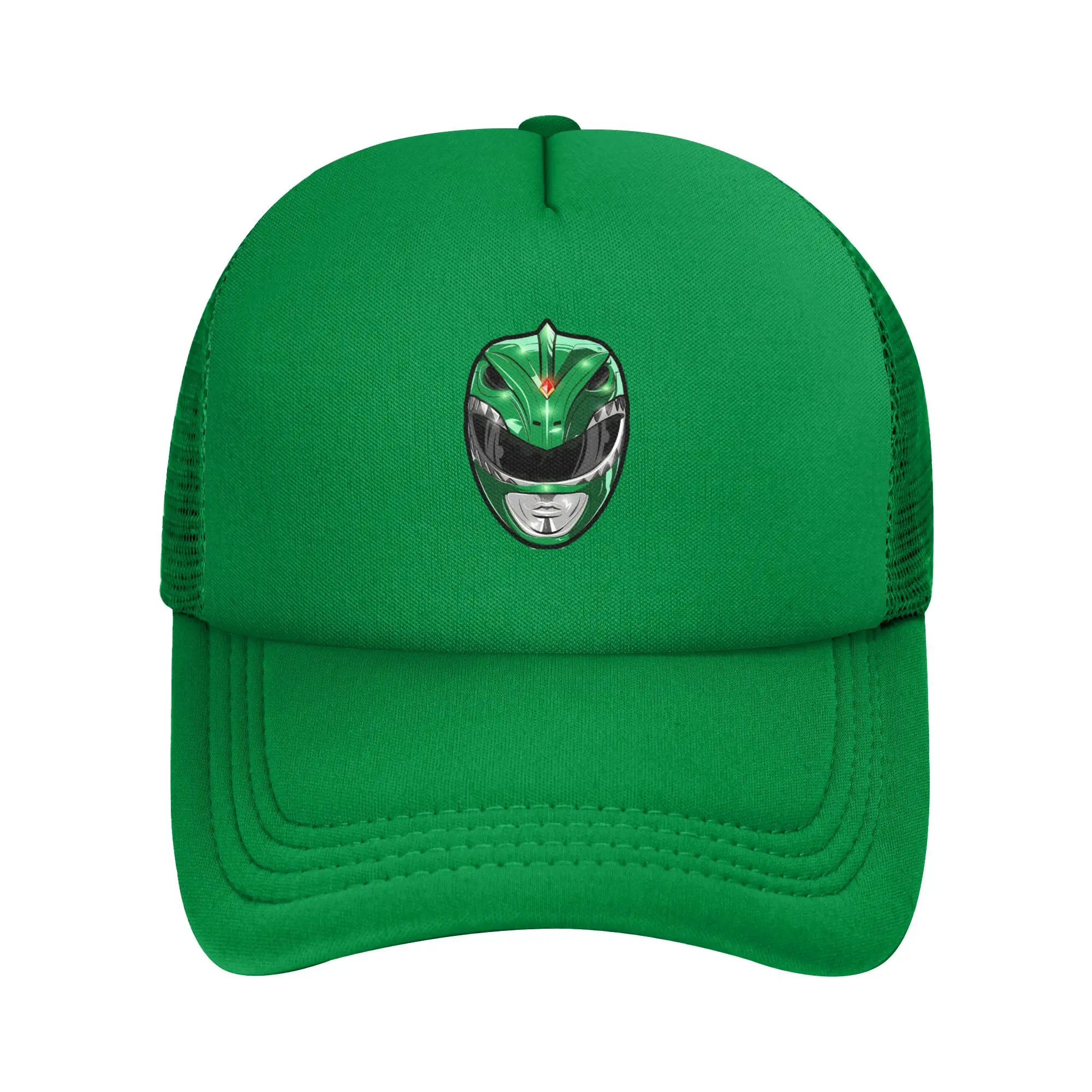 Green helmet Power Rangers  Mesh Baseball Cap Men Women Hip-Hop Trucker Worker Hats  Breathable Polyester Fishing Hat