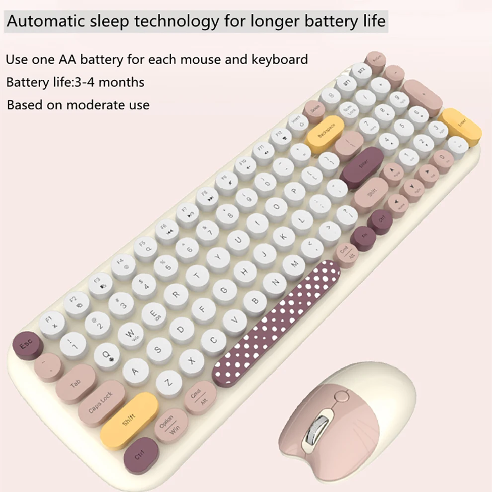 활 귀여운 무선 블루투스 키보드 마우스 세트, 원형 키캡, Dopamine, PC 노트북 휴대폰 태블릿 컴퓨터용, 2.4G