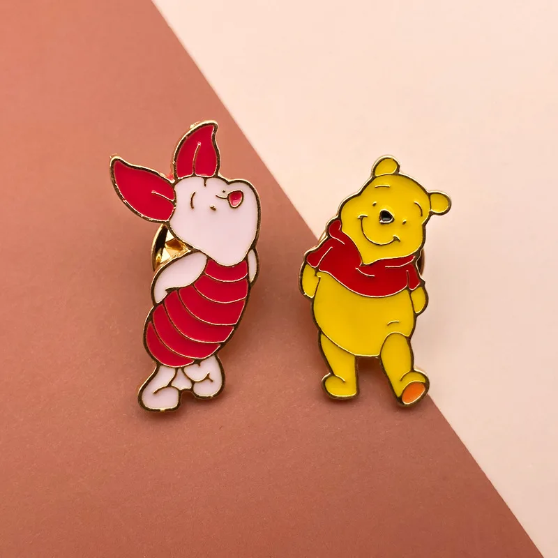 Disney Cartoon Metal Brooch Winnie The Pooh Silk Scarf Buckle Cute Doll Pin Lapel for Backpack Jewelry Accessories Fashion Gift