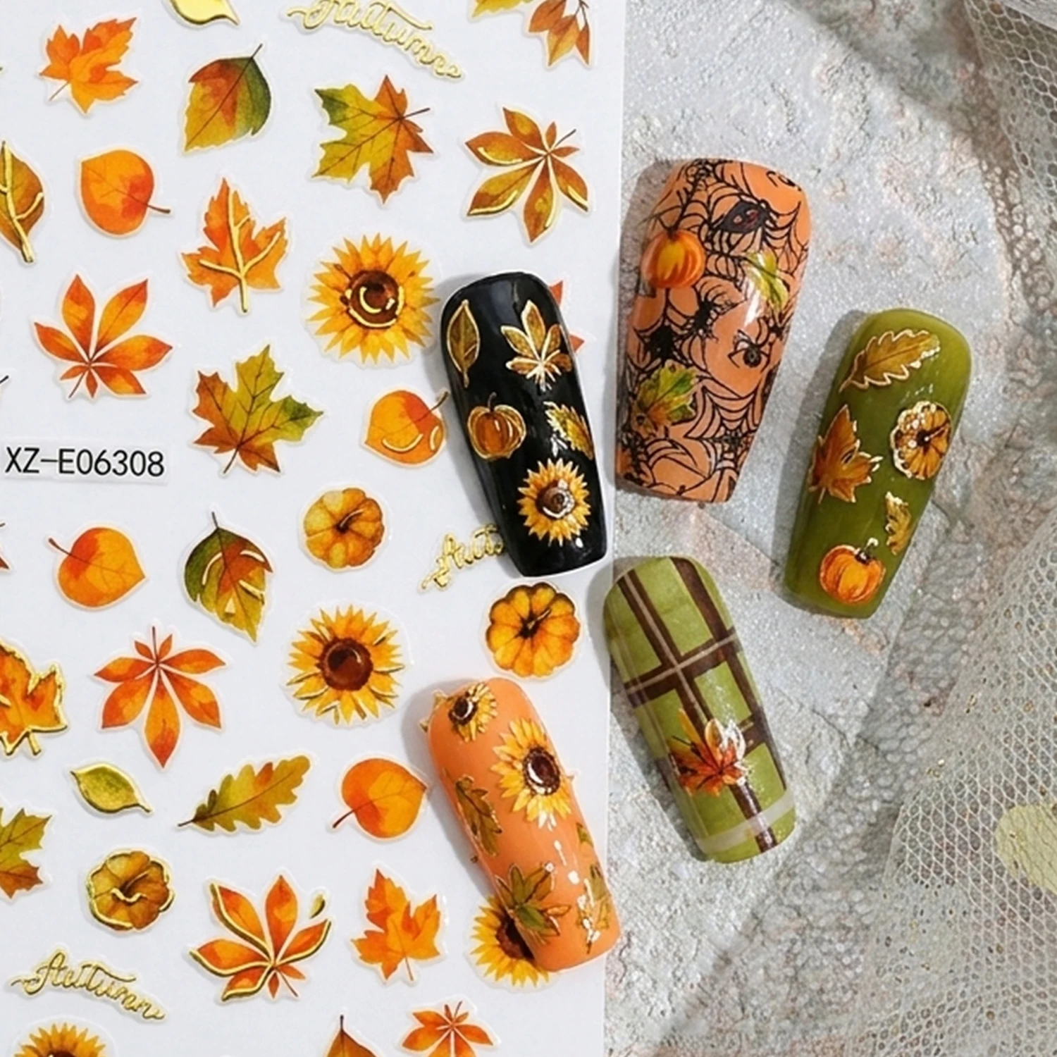 12 Stück Herbst-Ahornblätter, Tier-Nagelsticker, gemischte Cartoon-Fuchs-, Hirsch- und Eichhörnchen-Motive, selbstklebende Nagelabziehbilder, DIY-Herbst-Maniküre-Dekoration – Detail 3