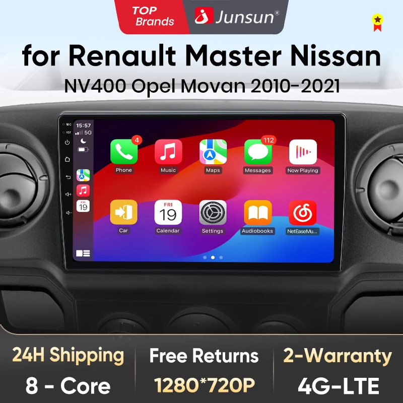 Radio samochodowe Junsun z Android Auto do Renault Master 3 III Nissan NV400 Opel Movano, bezprzewodowy Carplay, multime...