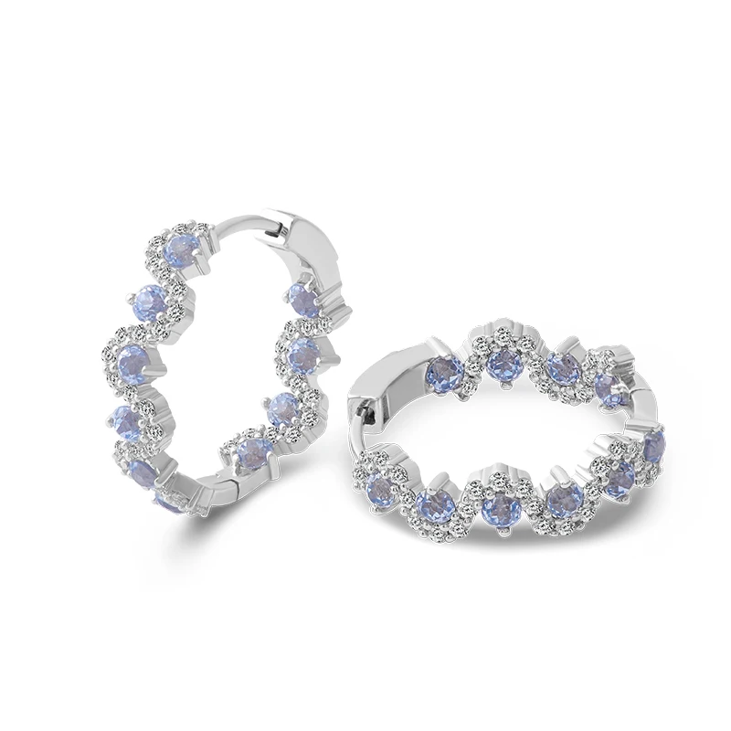 

Provence 14K White Gold Twisted Higgies Earrings With Blue Round Moissanite For Lady‘s Jewelry Fashion Design Earrings Gift