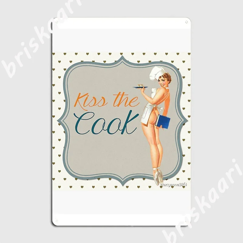 Vintage Pinup Girl Retro Kiss The Cook Pin Up Girl Poster Metal Plaque Plaques Cinema Retro Club Home Tin sign Poster