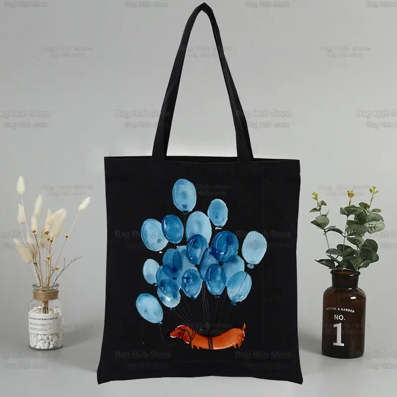 

Dachshund Teckel Funny Cute Dog Animal Harajuku Shopping Black Bags Canvas Tote Bag Reusable Cloth Bag Handbag Shoulder Bags