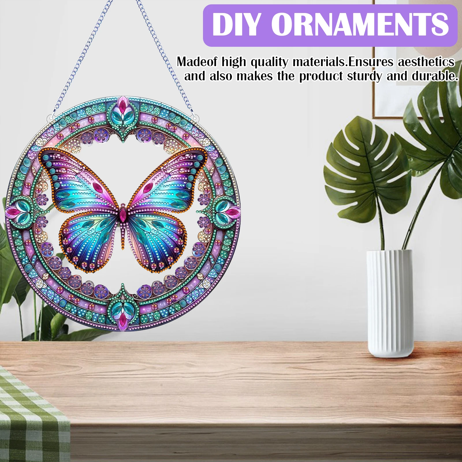 

Stained Glass Animal Diamond Art Hanging Pendant Suncatcher Rhinestone Diamond Art Window Pendants for Garden Window Decor