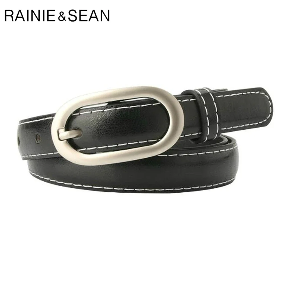 RAINIE SEAN Wit Lederen Vrouwen Riem Pin Gesp Casual Riem Vrouwen Dunne Band Pu Leer Mode Nieuwe Dames Riem voor Broeken