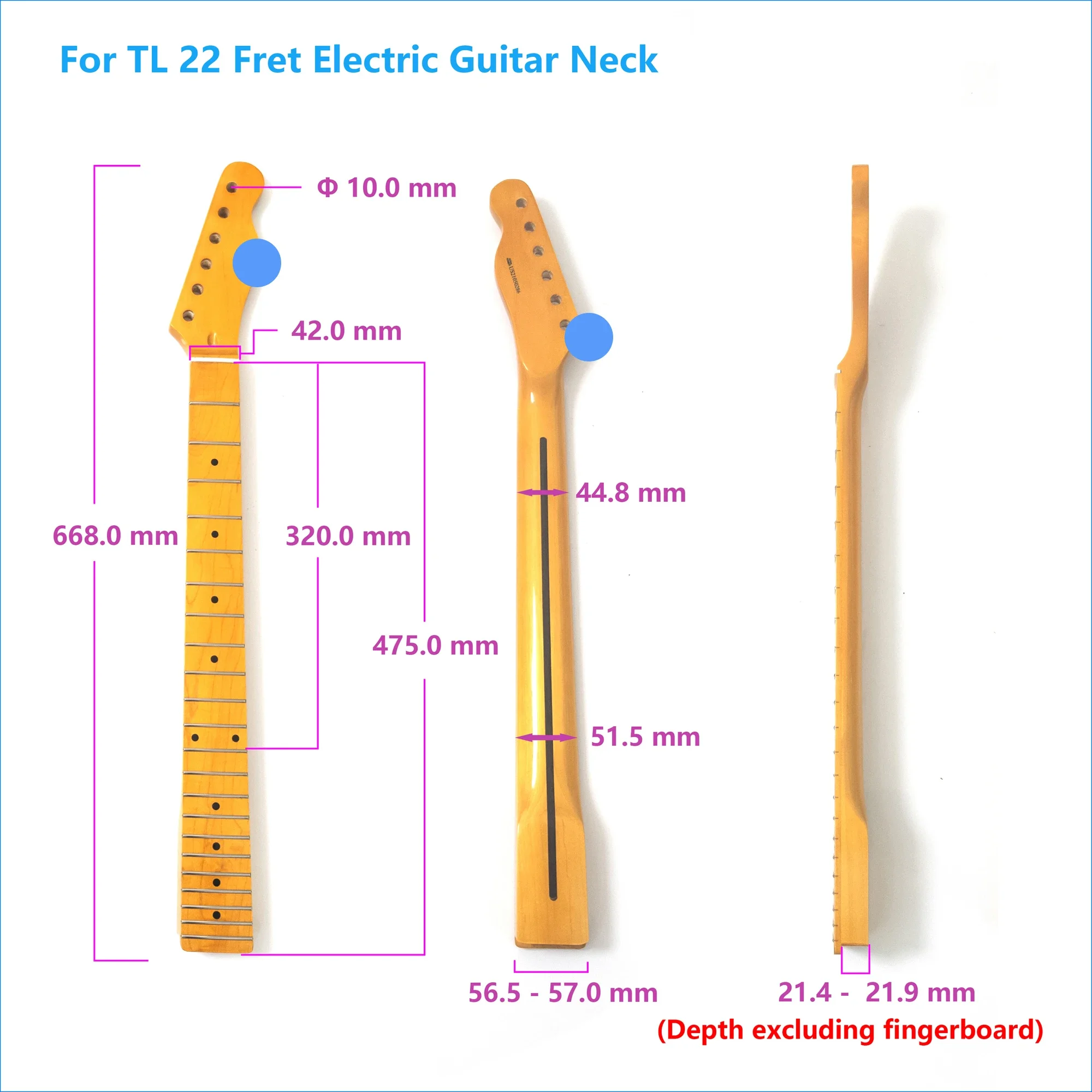 22 Frets Electric Guitar Neck Glossy Yellow Canada Maple with Logo for TL Guitar Replacement Parts