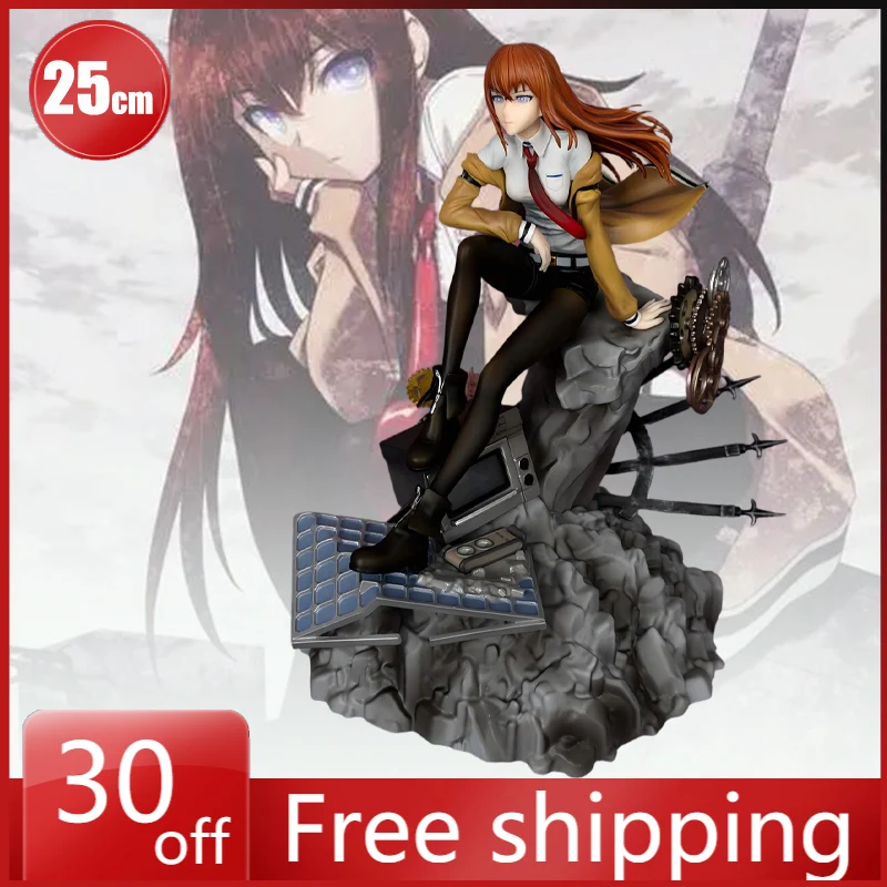 

In Stock Steins Gate Figure Makise Kurisu Sitting Posture Anime Model Desktop Ornament Decorations Holiday Gifts Children Toys