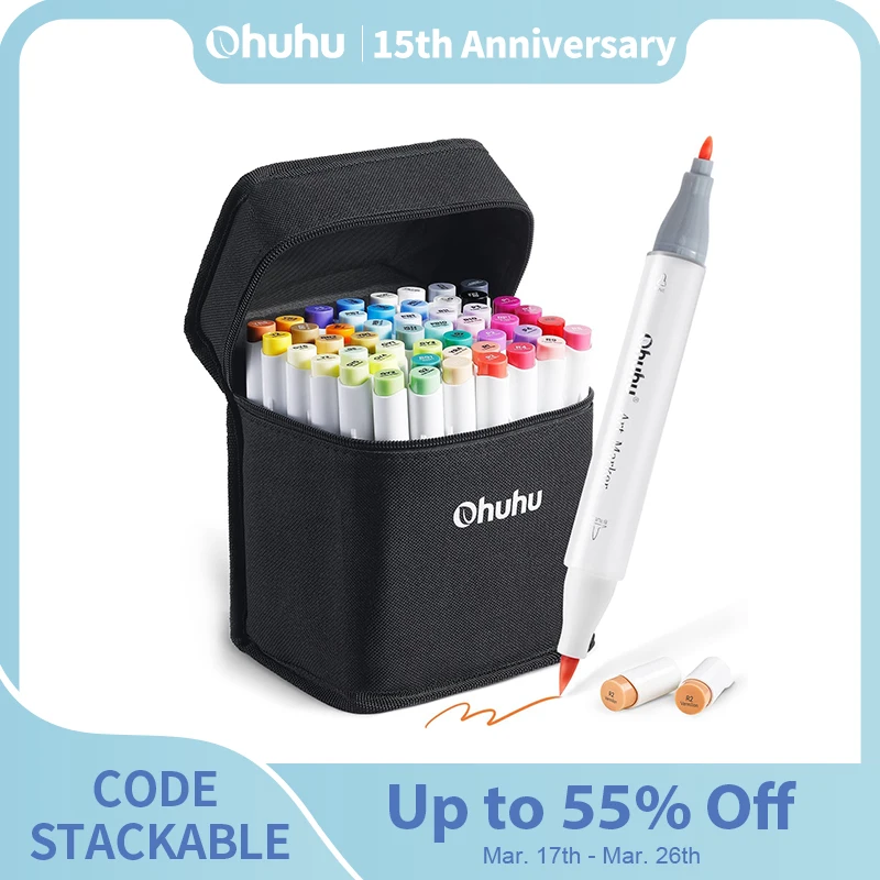 Ohuhu Honolulu B Marker Pen Set Farbmarker Alkohol Kunstmarker Nachfüllbar Dual Tips Skizzieren Zeichnen Manga Schulbedarf