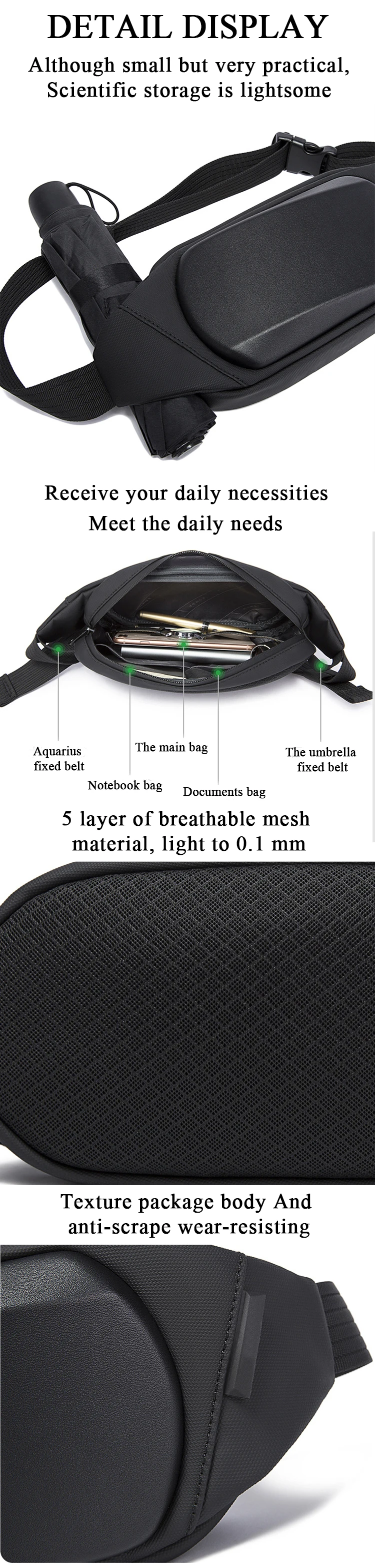 BANGE EVA Chest Bag Multifunction Crossbody Shoulder Messenger Bag Lightweight Anti-Theft Anti-stain Waterproof Short Trip Pack