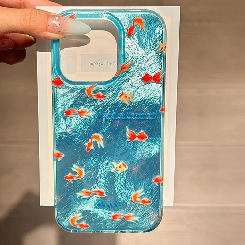 

ANLAIKE Blue Ocean Goldfish Glacier Phone Case For iPhone 11 12 13 14 15 16 Pro Max XS XR X 7 8 Plus Silicone Soft Cover