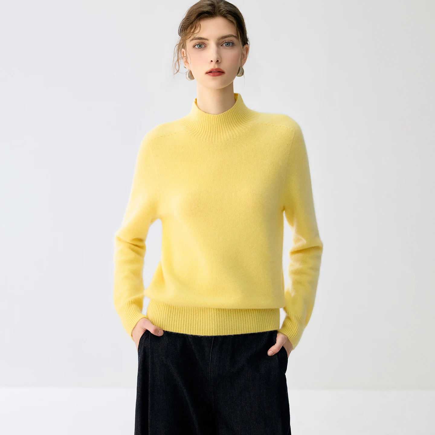 100% Premium Cashmere Women Seamless Mock‑Neck Knit Base Layer Autumn Winter Thick Classic Versatile Sophisticated Minimalist