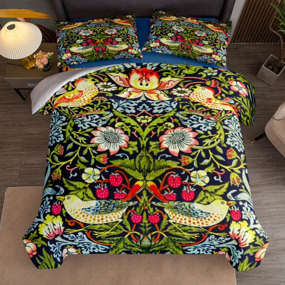 ويليام موريس نوفو الفراولة اللصوص حاف مجموعة غطاء الملك الملكة مزدوجة كاملة التوأم حجم واحد أغطية سرير مجموعة #4