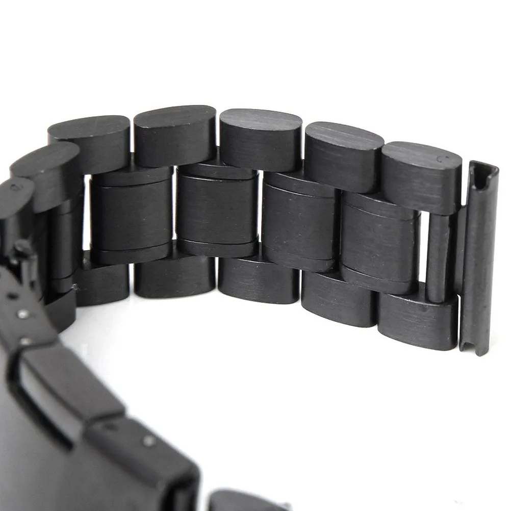 

2Pcs Stainless Steel Watch Band Strap Black 22mm Solid Links Straight End Foldover Clasp Quick Release Replacement