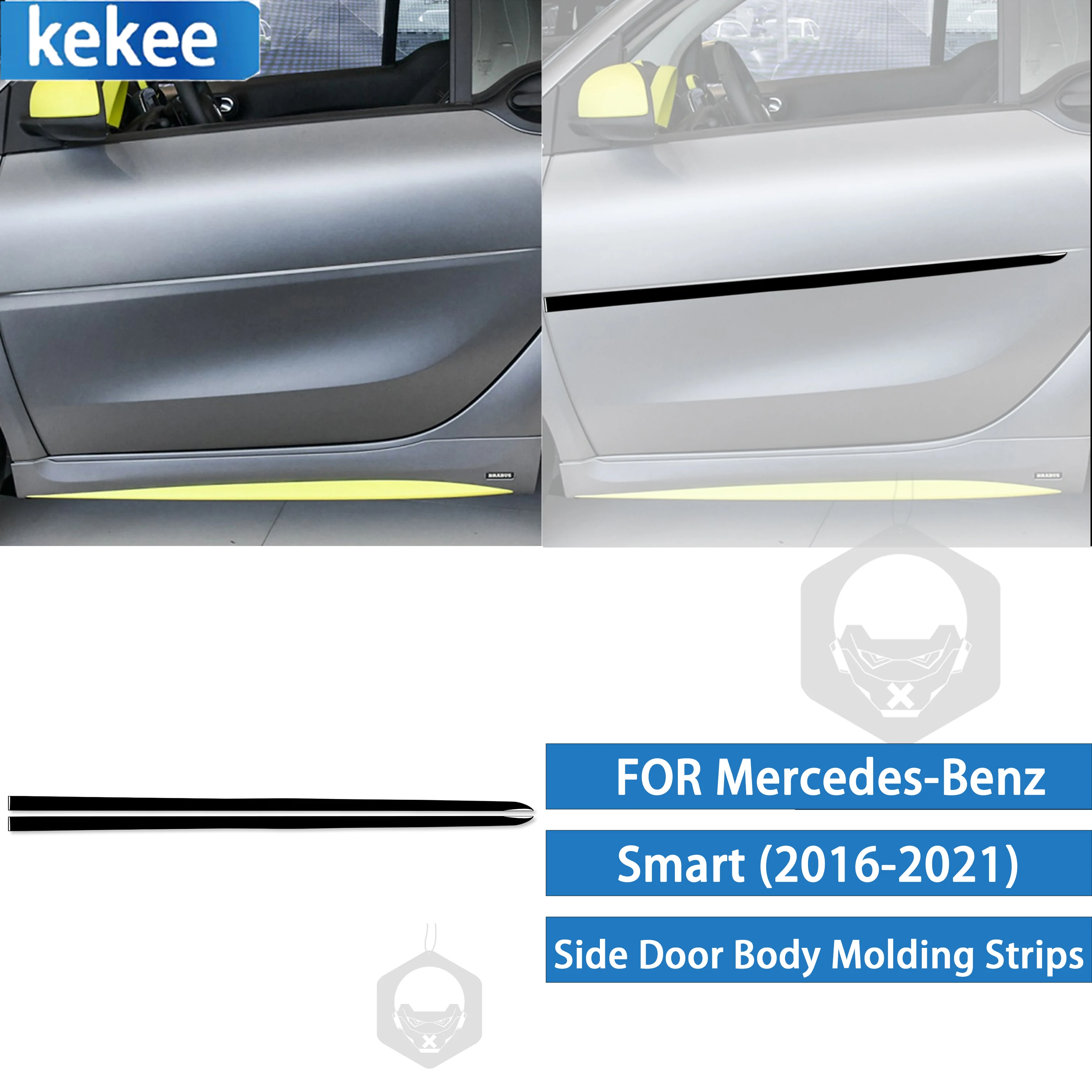 

For Mercedes-Benz Smart 2016-2021 Piano Black Car Side Door Body Anti Scratches Molding Strips Exterior Accessories Sticker 2PCS