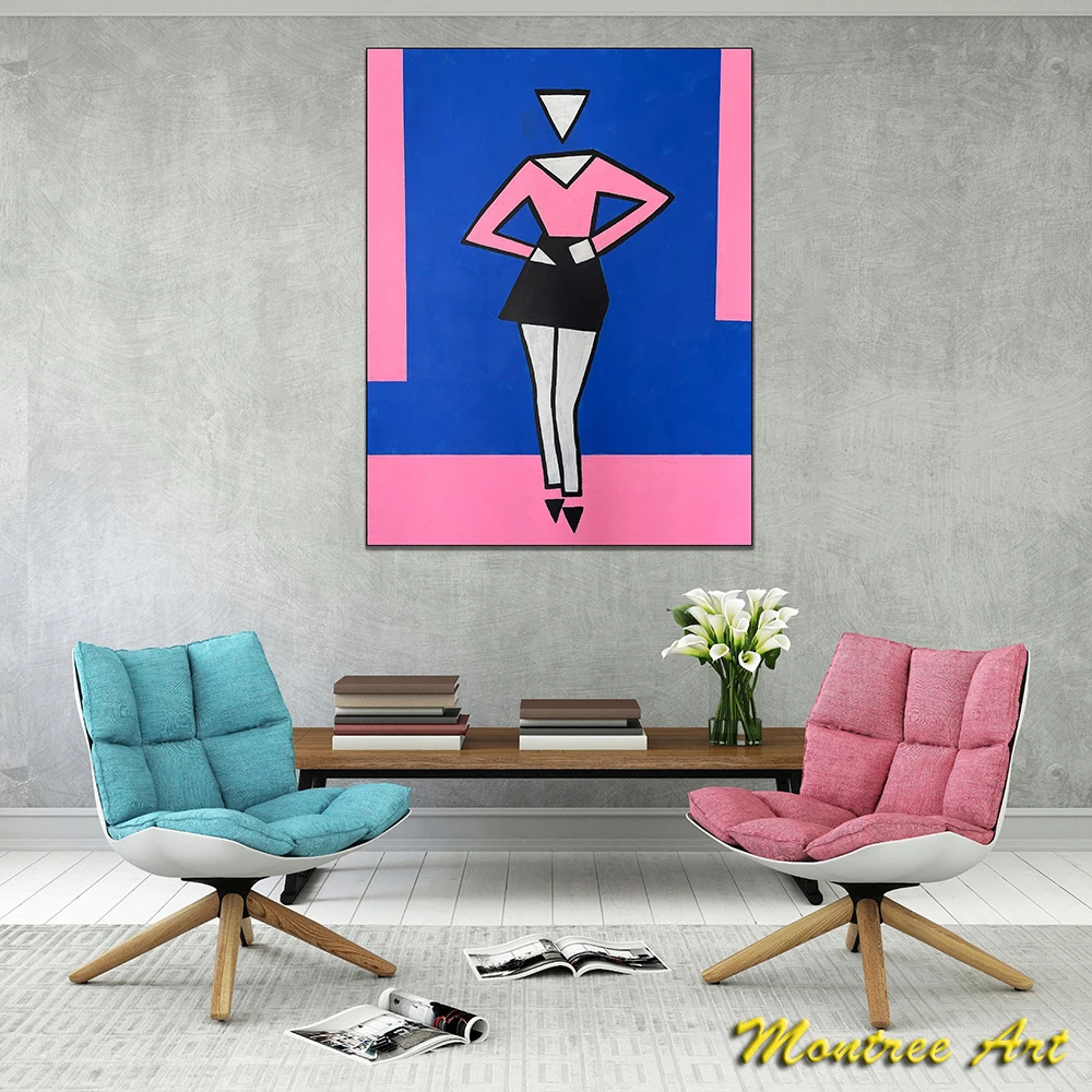 Hand Painted Oil Painting Abstract Woman Painting On Canvas Figurative Female Wall Art Original Pink and Blue Artwork Decor