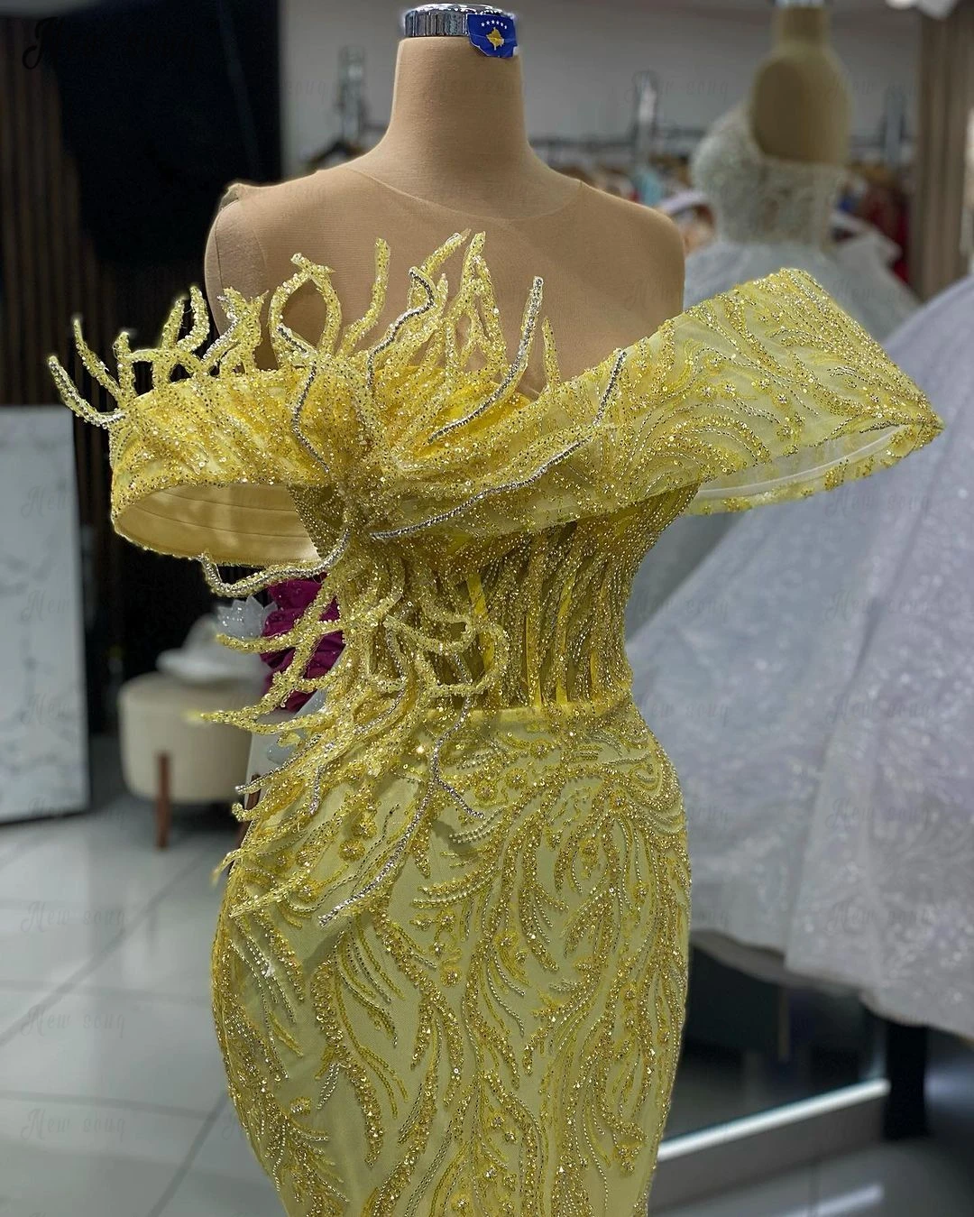 Women Yellow Vestidos De Fiesta Chic Mermaid Floor Length Evening Dress for Wedding Party Newest Celebrity Influencer Dresses