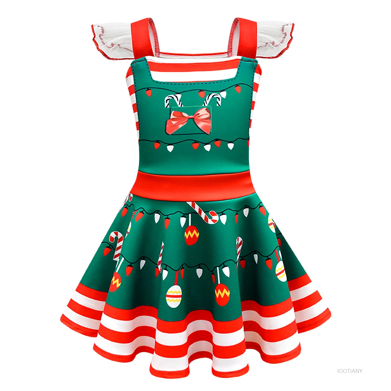Abito natalizio per ragazze girocollo elfo verde costume da gioco di ruolo per bambini modello retrò abito senza maniche festa di compleanno di carnevale