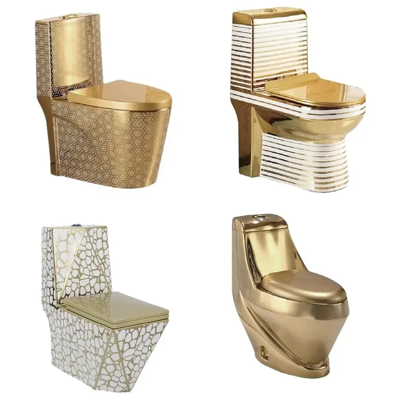 Gold Electroplated Ceramic Toilet Siphon Water Saving Deodorant Luxury Bathroom Fixture for Middle East Market