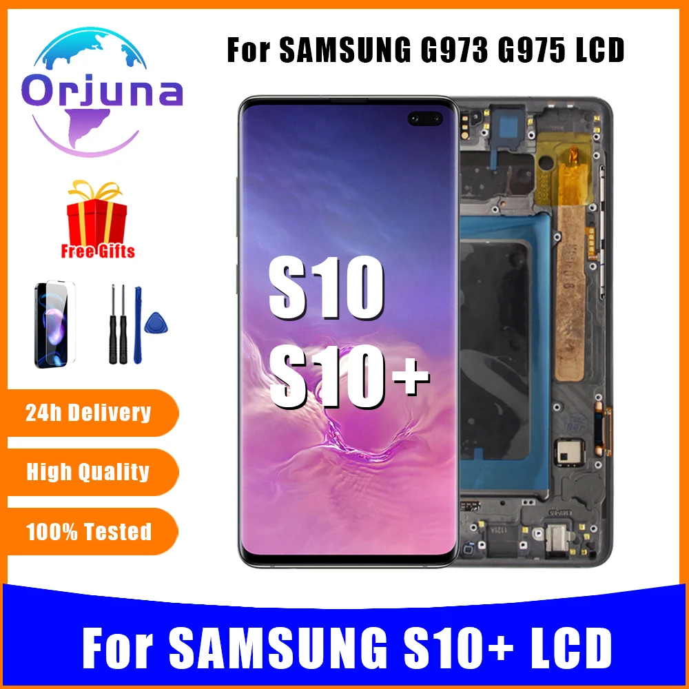 Tested Display For Samsung S10+ LCD Display Touch Screen Digitizer Assembly For Samsung S10 S10Plus G973 SM-G975 TFT LCD Display