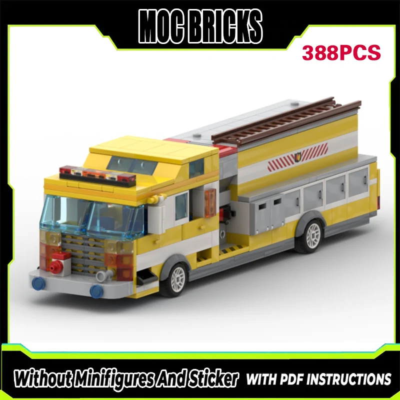 

Модель городской пожарной машины MOC: Желтый модульный конструктор из строительных блоков с лестницей, технологичная игрушка для сборки, подарок для детей на праздники